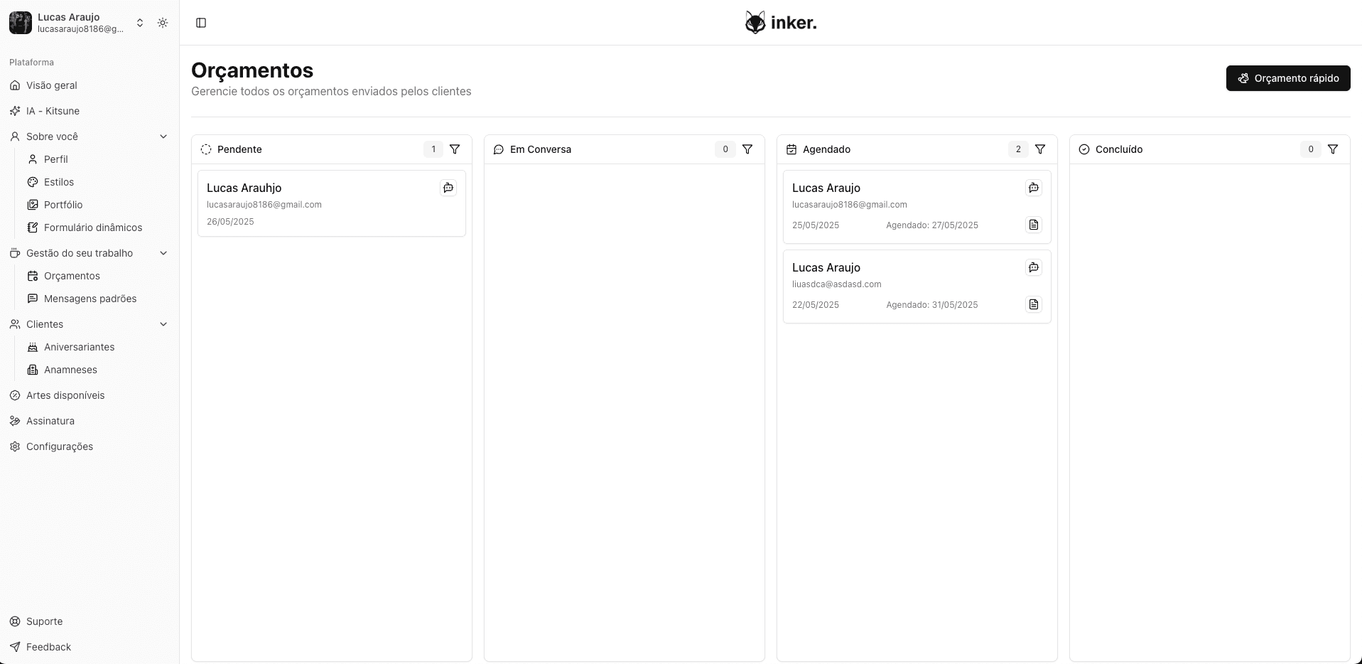 Inker platform interface